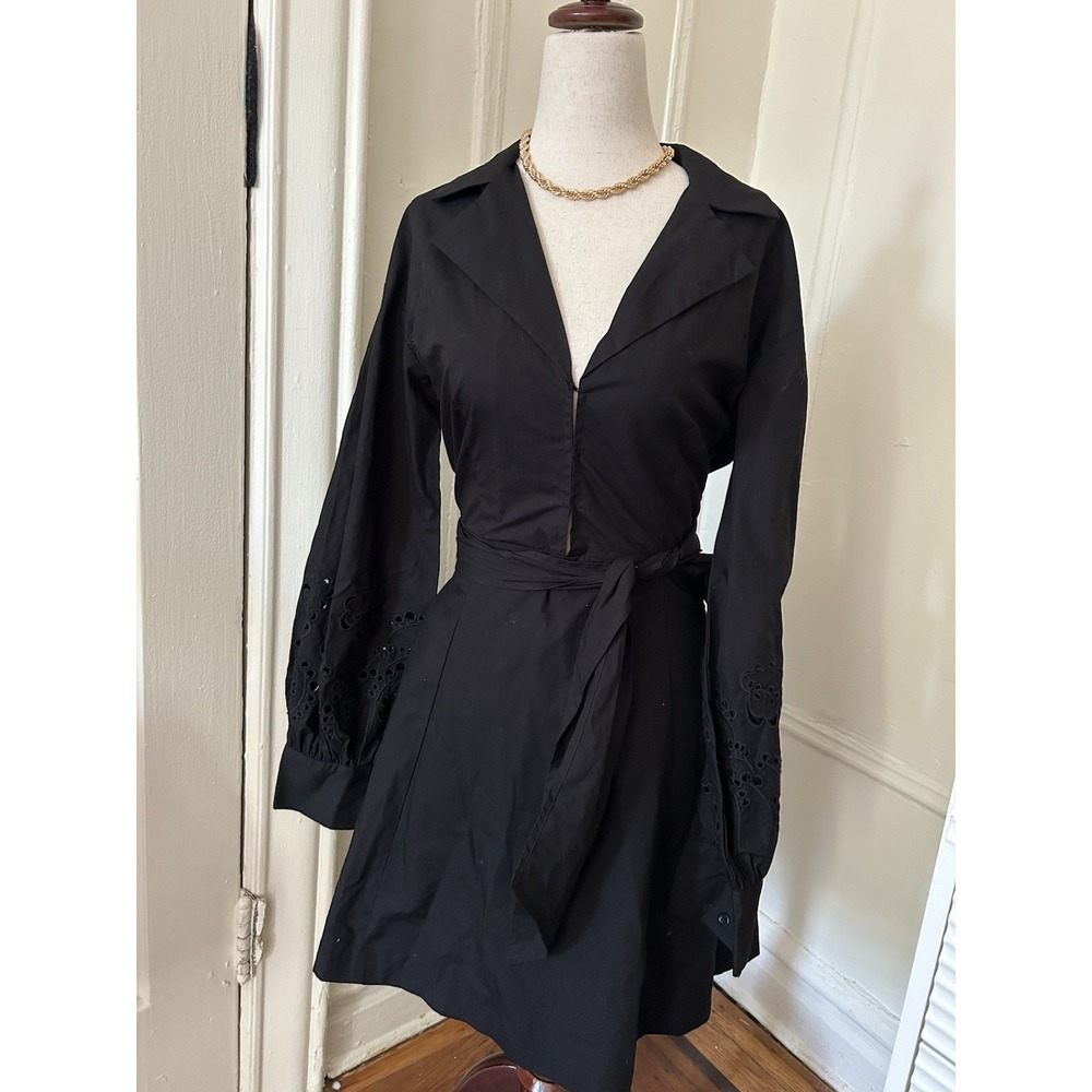 En Saison Bendetta Tie Waist Long Sleeve Short Dress Lace Sleeves Size XS - Picture 4 of 6